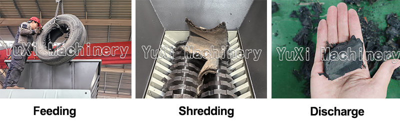 How to Shred Waste Tires into Uniform Pellets? Dual-Shaft Shredders Are the "Mixing Experts" of Recycling Lines 3 tire shredder 1 3